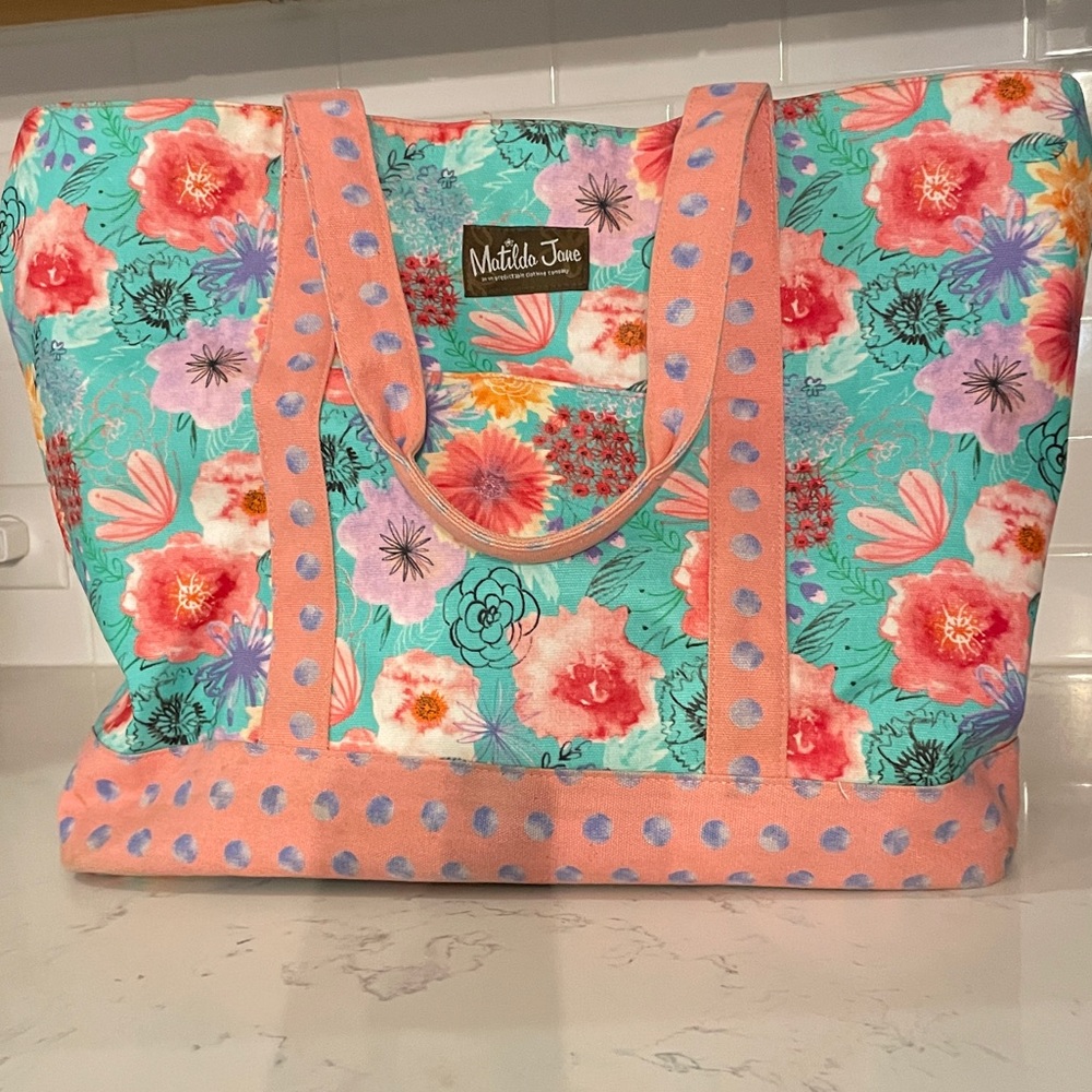 Matilda Jane tote bag - aqua, pink, and purple floral